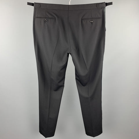 RALPH LAUREN Black Label Size 37 Black Wool Side Tabs Dress Pants