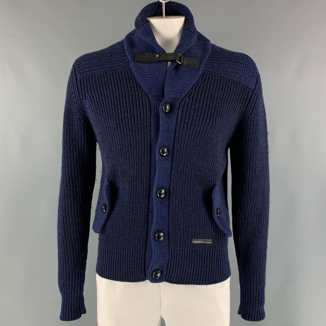 BURBERRY BRIT Size XL Blue Knitted Linen Blend Shawl Collar Cardigan
