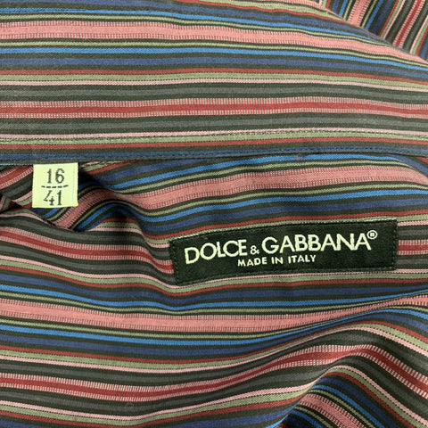 DOLCE & GABBANA Size L Purple Blue Stripe Cotton Long Sleeve Shirt