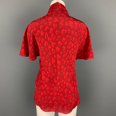 TOMAS MAIER Taille 4 Blouse à nouer en soie imprimée bordeaux et rouge