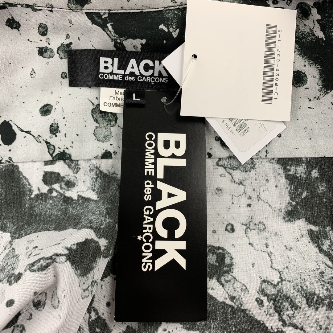 COMME des GARCONS BLACK Talla L Camisa de manga larga de algodón salpicada en blanco y negro