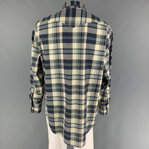 SID MASHBURN Size XL Navy Beige Plaid Cotton Long Sleeve Shirt