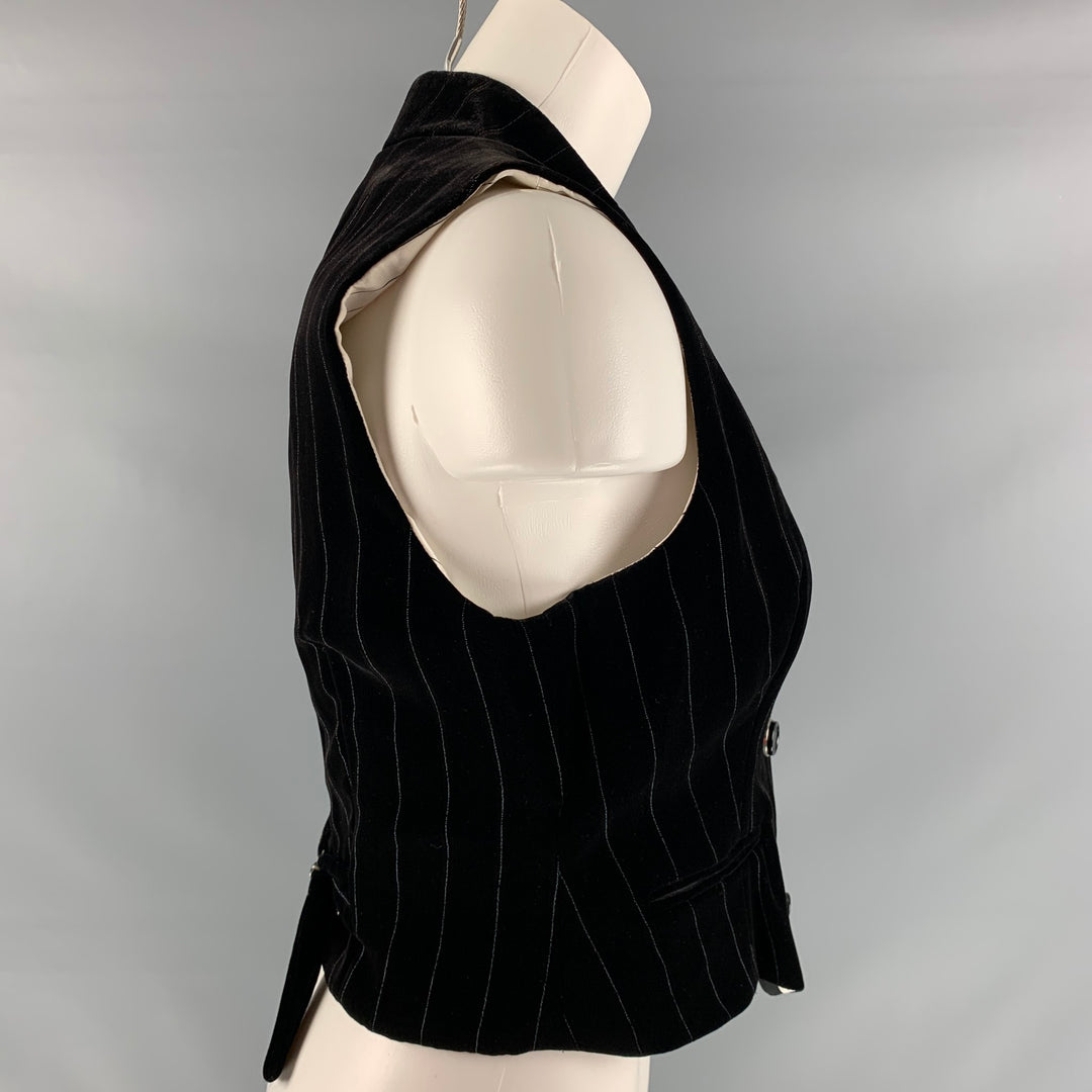 GIORGIO ARMANI Size 4 Black Viscose &  Silk Stripe Double Breasted Vest