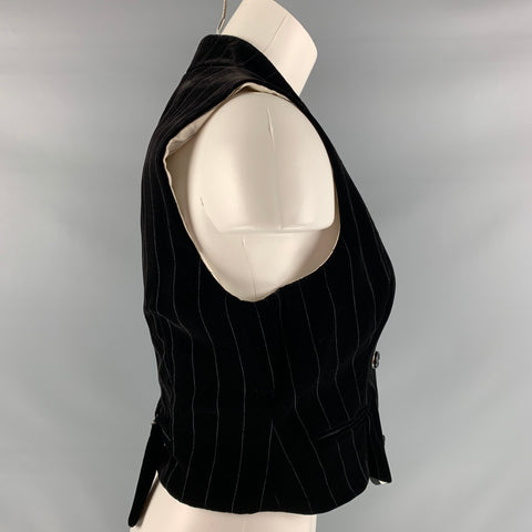 GIORGIO ARMANI Talla 4 Chaleco cruzado de rayas de seda y viscosa negro