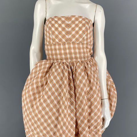 CHRISTOPHER JOHN ROGERS 2007 Vestido midi de fresa de seersucker sin tirantes de mezcla de viscosa multicolor talla 4