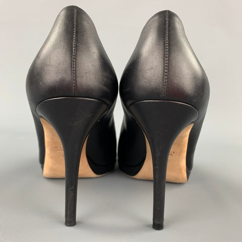GUCCI Taille 9 Escarpins Peep Toe en cuir noir avec mors
