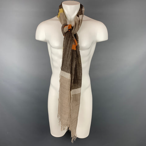 IKE BEHAR Brown & Taupe Stripe Virgin Wool Scarf