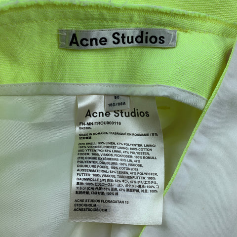 ACNE STUDIOS Size 34 Neon Yellow Linen / Polyester Zip Fly Casual Pants