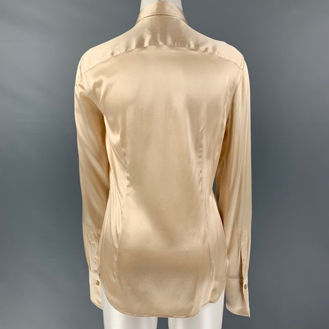 RALPH LAUREN Taille 8 Blouse à manches longues en soie et élasthanne beige