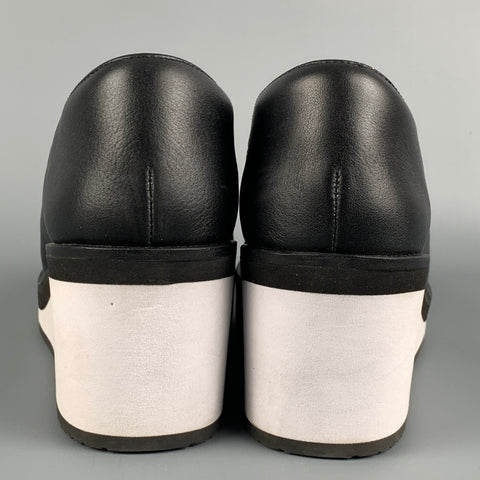 ISSEY MIYAKE x UN Size 8 Black & White Nylon Mixed Fabrics Platform Wrap Wedges