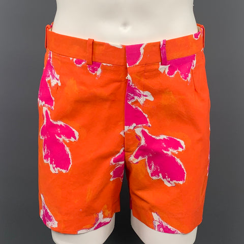 PRABAL GURUNG Size 32 Orange & Fuchsia Abstract Cotton / Polyamide Zip Fly Shorts