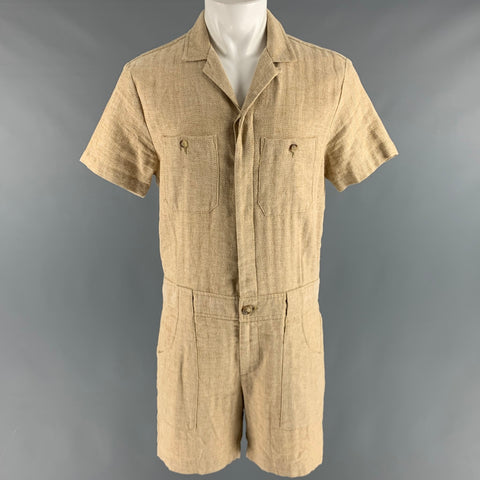 MR. TURK Size M Beige Cream Herringbone Cotton  Linen Jumpsuits