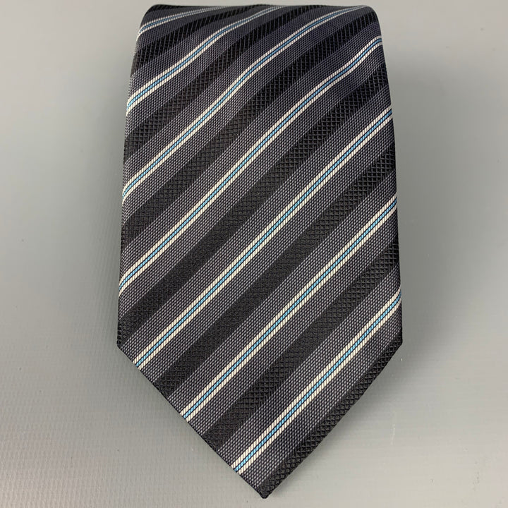 BRIONI Slate & Stripe Silk Tie
