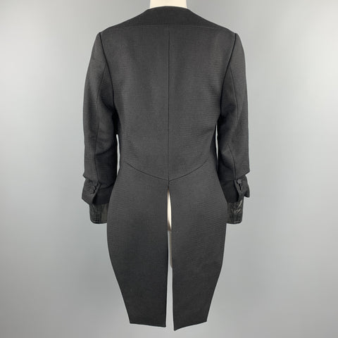 3.1 PHILLIP LIM Size XS Black Woven Tuxedo Lapel Leather Cuff Tails Jacket