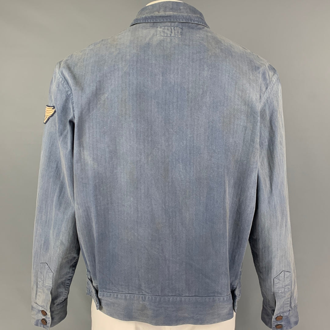 RRL by RALPH LAUREN Size XL Light Blue Washed Cotton Zip Up Jacket
