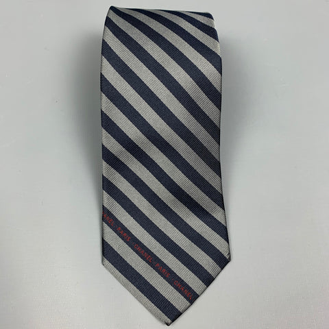 Corbata de seda a rayas azul marino y gris CHANEL