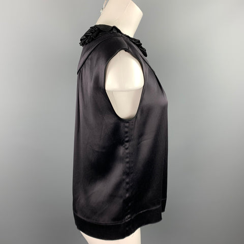 MARC JACOBS Top de vestir sin mangas de seda satinada negra talla 6