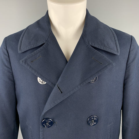 BROOKS BROTHERS Size S Navy Cotton Double Breasted Anchor Button Pea Coat Jacket