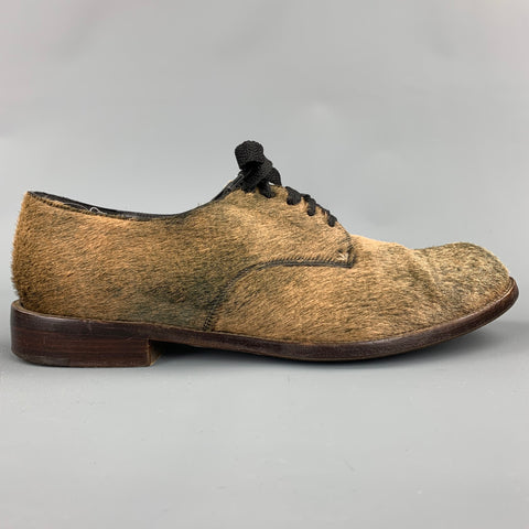 HENRY CUIR Zapatos brogue con cordones de pelo de becerro color topo Talla 8.5