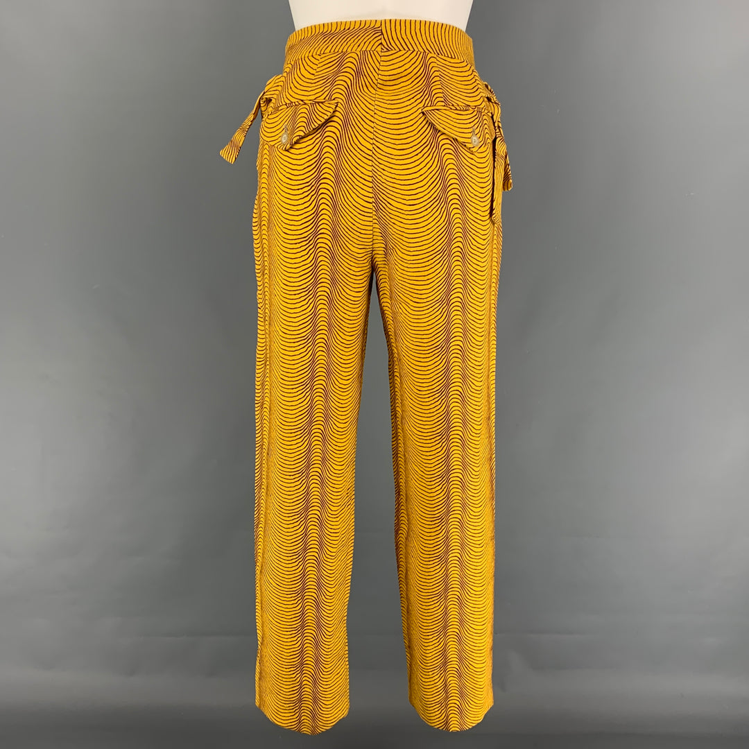 BODE Size 28 Yellow Brown Cotton Psychedelic Wave Trouser Pants
