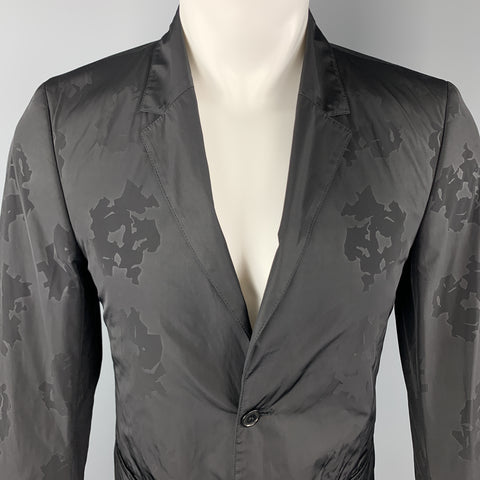 CALVIN KLEIN COLLECTION Size 36 Black on Black Floral Notch Lapel Sport Coat