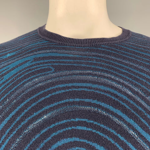 EMPORIO ARMANI Size XS Navy Blue Marble Wool Blend Crew-Neck Pullover