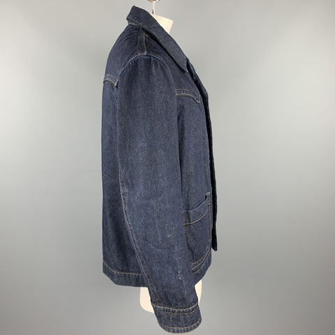 DRIES VAN NOTEN Size XL Indigo Contrast Stitch Denim Buttoned Jacket