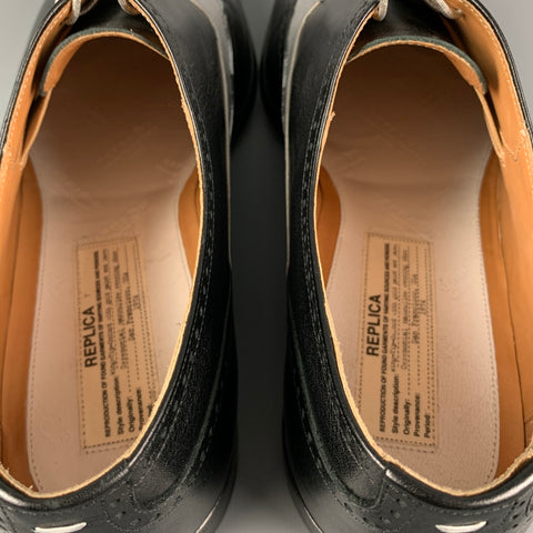 MAISON MARTIN MARGIELA Taille 11 Chaussures Oxford à bout d'aile en cuir bicolore noir argent