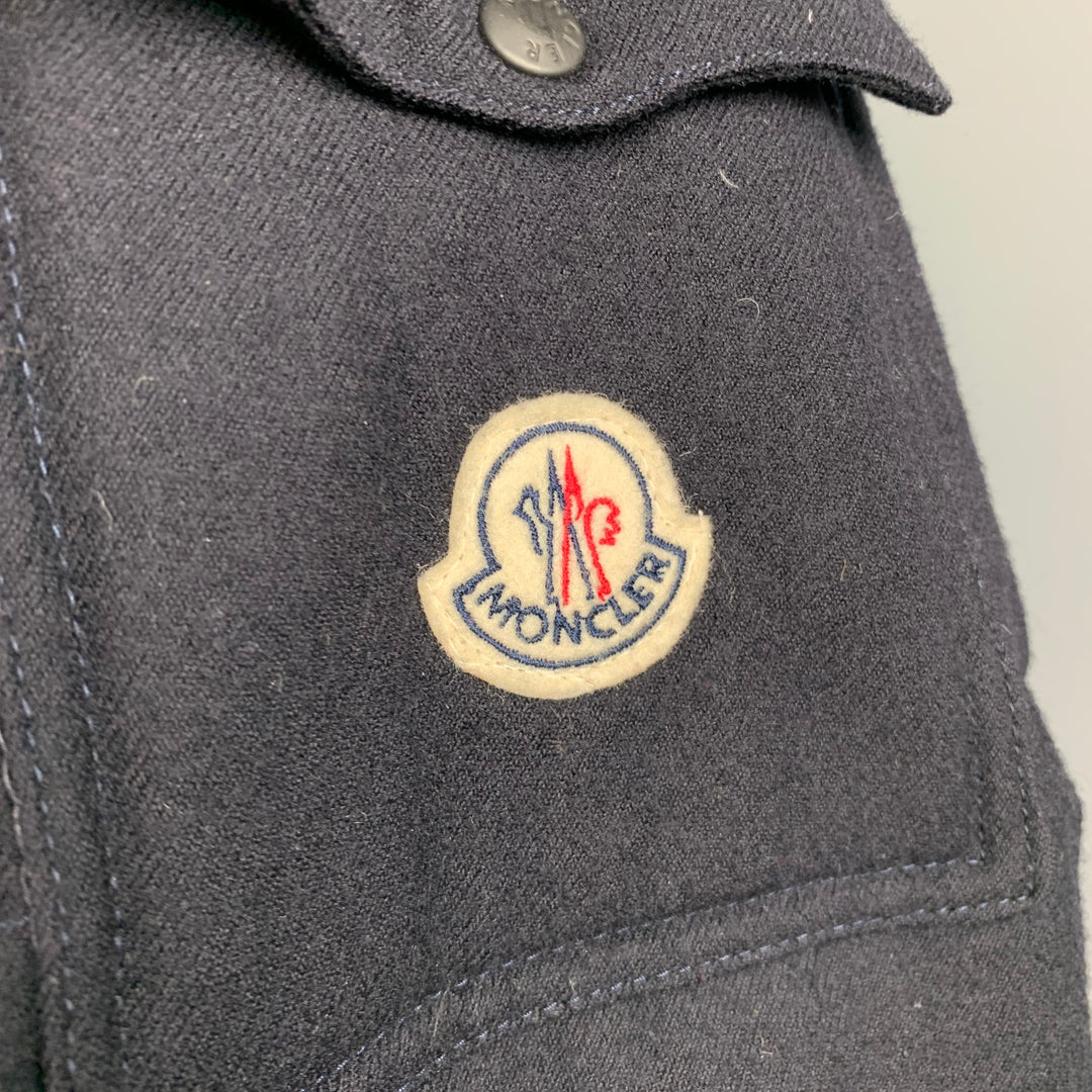 MONCLER Size XXL G32-003 Navy Quilted Wool Zip & Buttoned Hooded Parka Coat