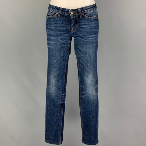 DOLCE & GABBANA Size 0 Blue Cotton Contrast Stitch Straight Jeans