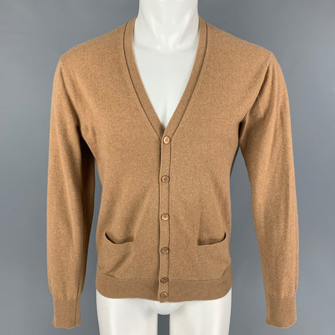 VINTAGE Taille M Camel Cachemire Coudières Cardigan