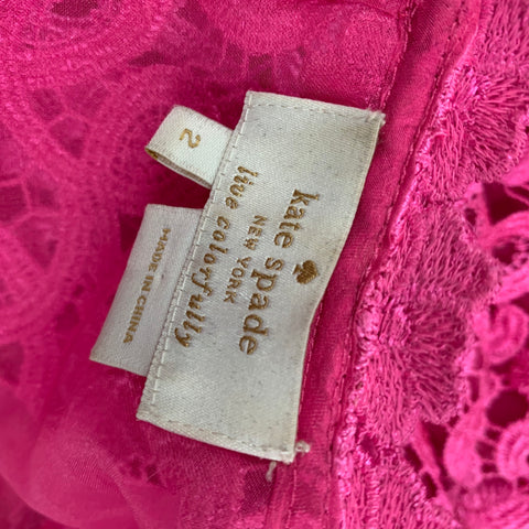 KATE SPADE Size 2 Pink Polyester Lace Short Sleeve Dress Top