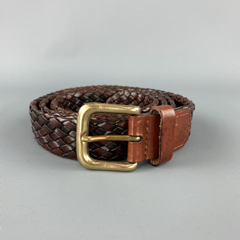 VINTAGE Taille 38 Ceinture à boucle en laiton doré en cuir noir tissé