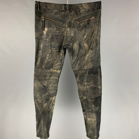 JUST CAVALLI Size 34 Black & Gold Metallic Leather Biker Casual Pants