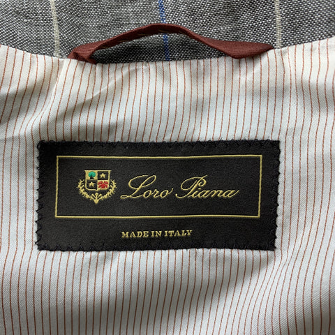 LORO PIANA Size 38 Taupe Window Pane Linen Notch Lapel Sport Coat