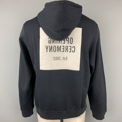 OPENING CEREMONY Size XL Black & White Logo Cotton Hooded Sweatshirt