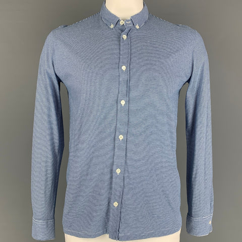 AGNÈS B. Size L Blue White Stripe Cotton Button Down Long Sleeve Shirt