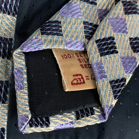 ROMEO GIGLI Light Blue Purple Checkered Silk Tie