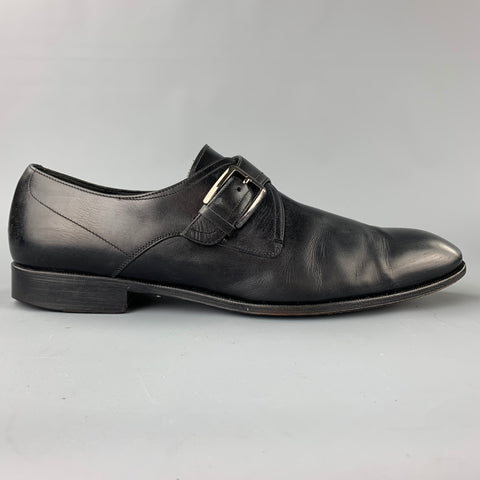 SALVATORE FERRAGAMO Size 11.5 Black Leather Monk Strap Loafers