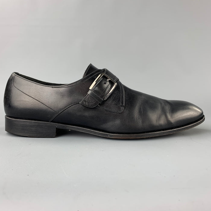 SALVATORE FERRAGAMO Size 11.5 Black Leather Monk Strap Loafers