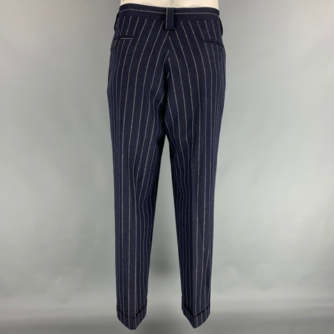 POLO by RALPH LAUREN Size 42 Navy & White Pinstripe Virgin Wool / Cashmere Single Breasted Suit