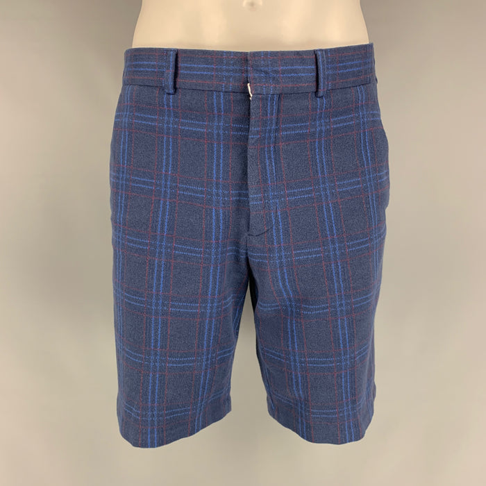 LOUIS VUITTON Talla 32 Pantalones cortos con bragueta con cremallera de algodón / poliéster a cuadros azul rojo