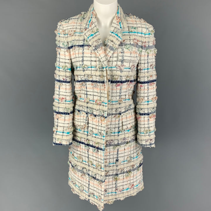 THOM BROWNE Size 4 White Multi-Color Textured Single breasted Coat