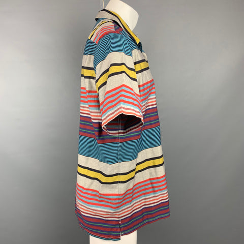 PS by PAUL SMITH Size M Multi-Color Stripe Cotton Camp Short Sleeve Shirt