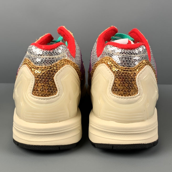 ADIDAS Size 8.5 Gold Silver Sequined Lace Up Torsion ZX 6000 Sneakers