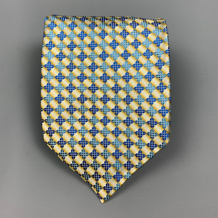 KENZO Cravate en soie à carreaux bleus et jaunes
