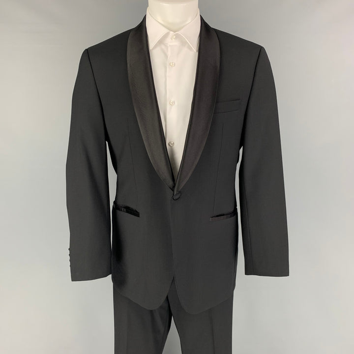 BOSS by HUGO BOSS Size 40 Black Virgin Wool Single Button Tuxedo Suit