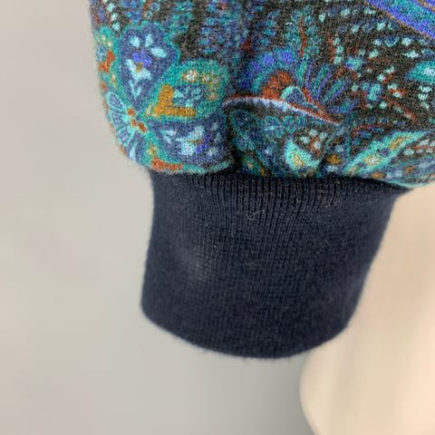 ETRO Size S Navy Black Paisley Cotton Hooded Sweatshirt