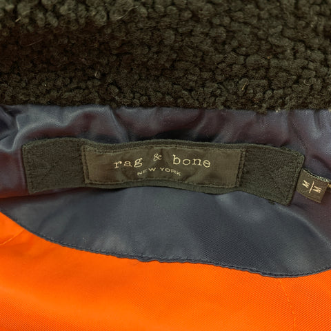 RAG & BONE Size M Navy Nylon Shearling Collar Bomber Jacket