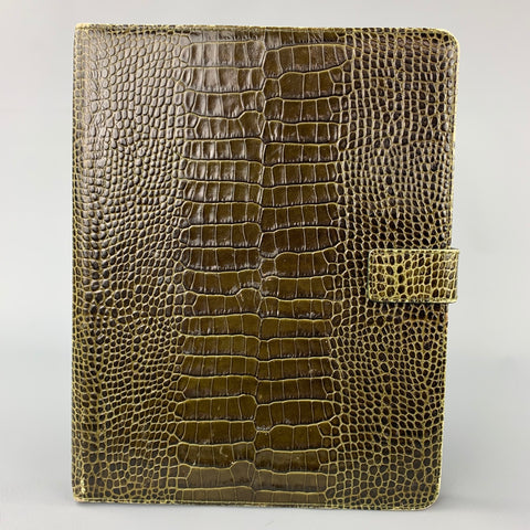 SMYTHSON DE BOND ST. Étui pour iPad en cuir gaufré olive